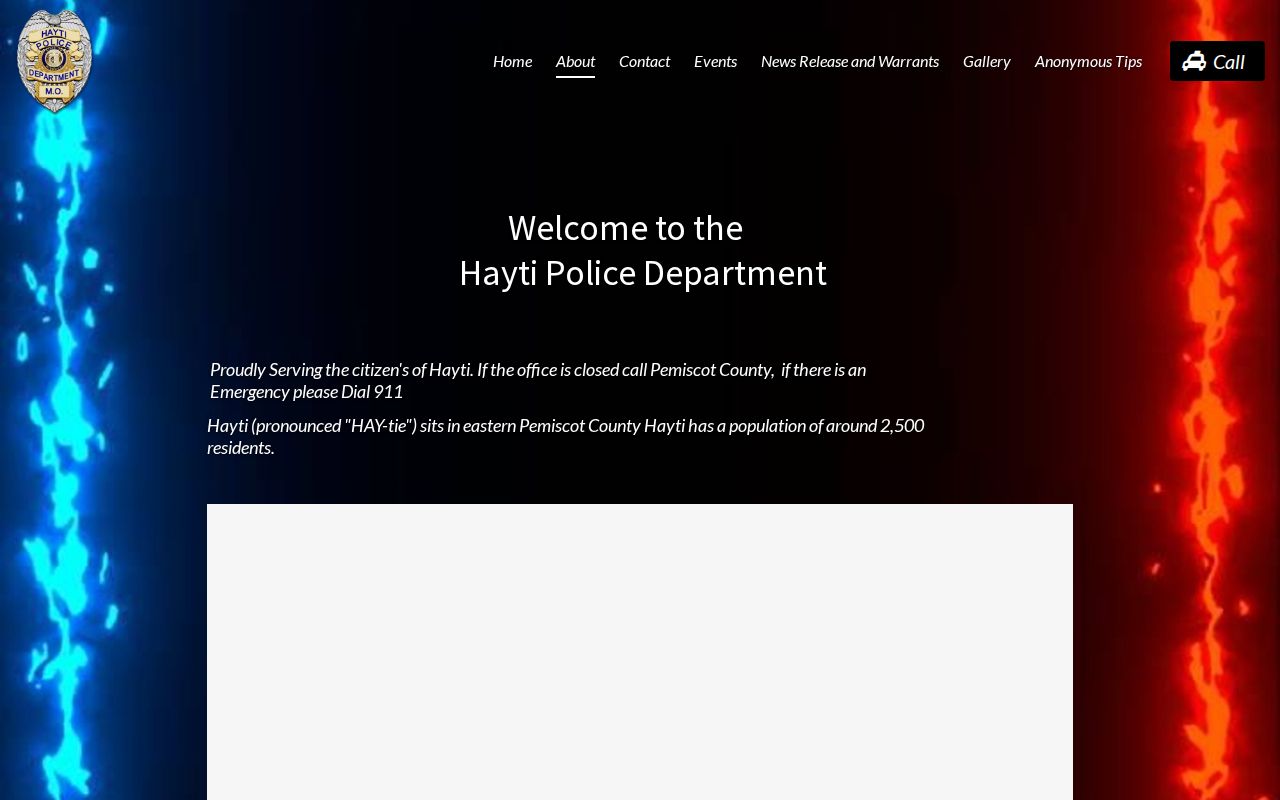 Hayti Police Department information page with official department contact details
